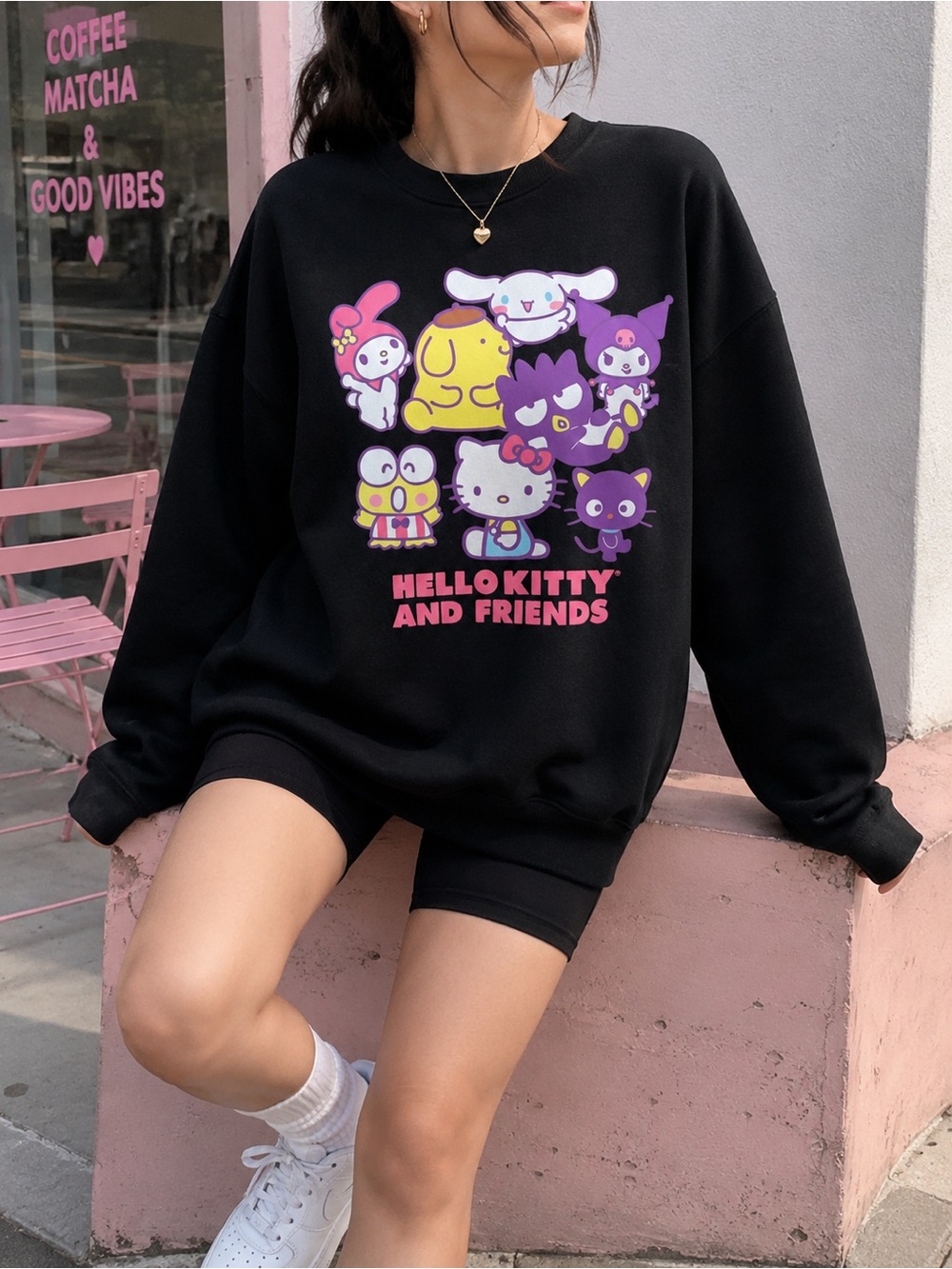 Hello Kitty & Friends Black Graphic Sweatshirt Sanrio Women’s Medium 7/9